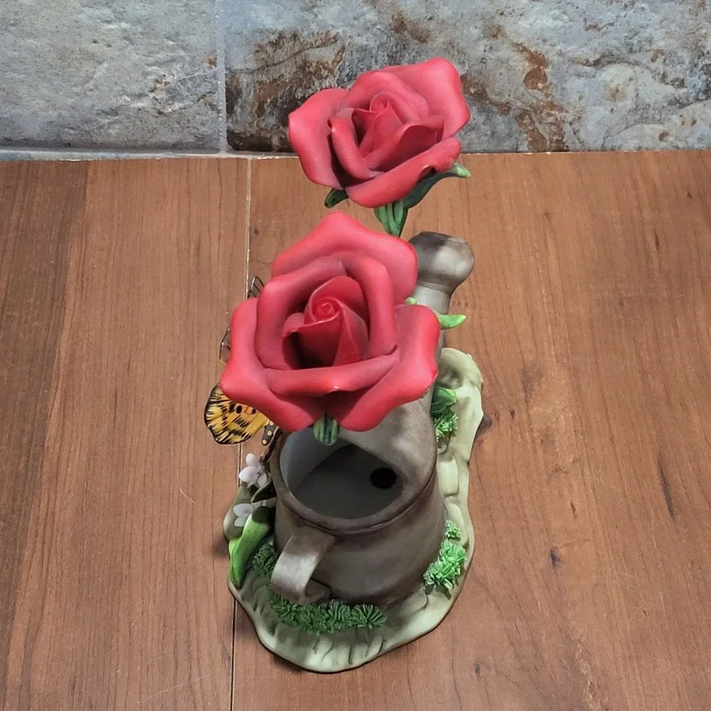 Butterfly and Roses Watering Can Planter Figurine Decor